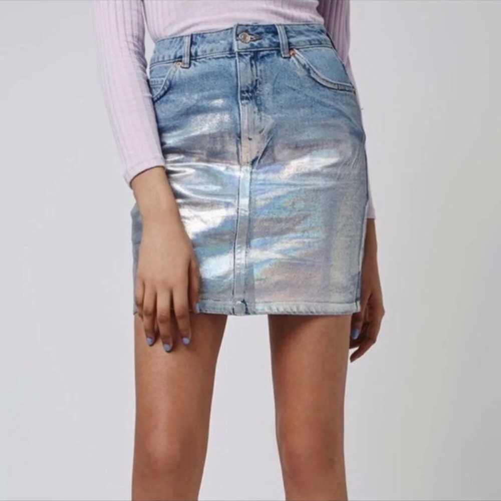 TOPSHOP Denim Holographic Skirt